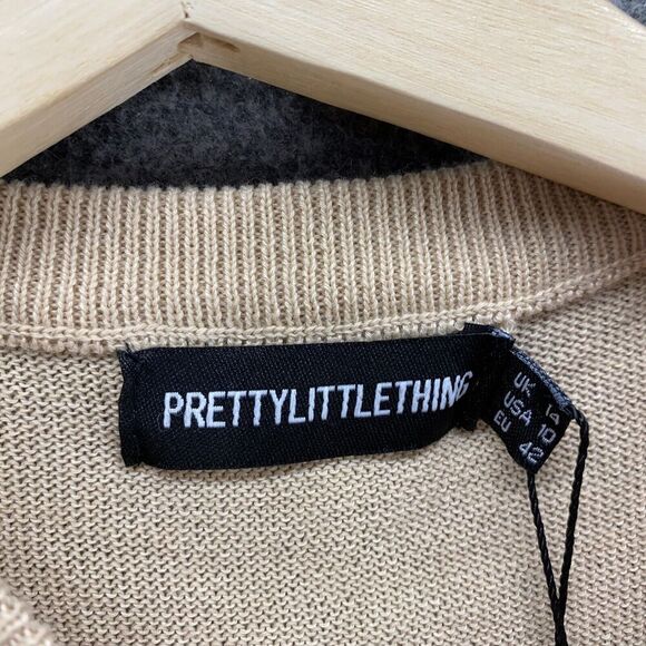 New PRETTYLITTLETHING Dress Women 10 Beige Sheath Midi Crew Neck Sleeveless - Picture 5 of 12